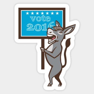 Vote 2016 Democrat Donkey Mascot Cartoon Sticker